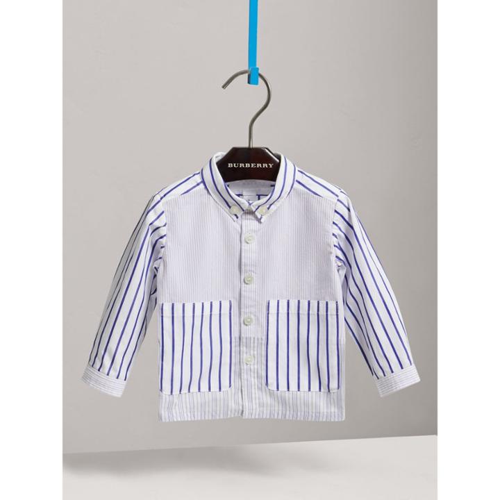 Burberry Burberry Contrast Stripe Button-down Collar Cotton Shirt, Size: 2y, Blue