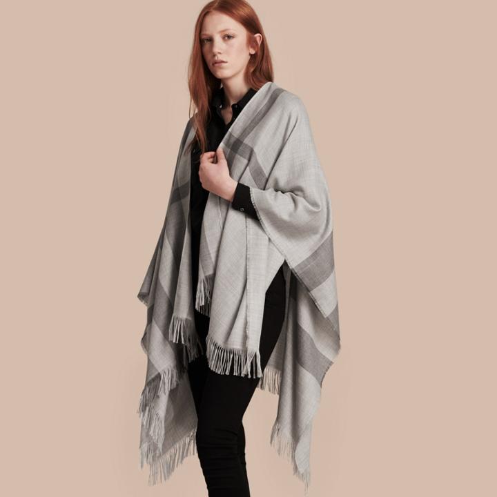 Burberry Burberry Lightweight Check Cashmere Poncho, Grey