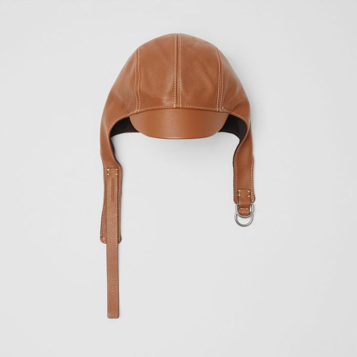 Burberry Burberry Leather Pilot Cap, Brown