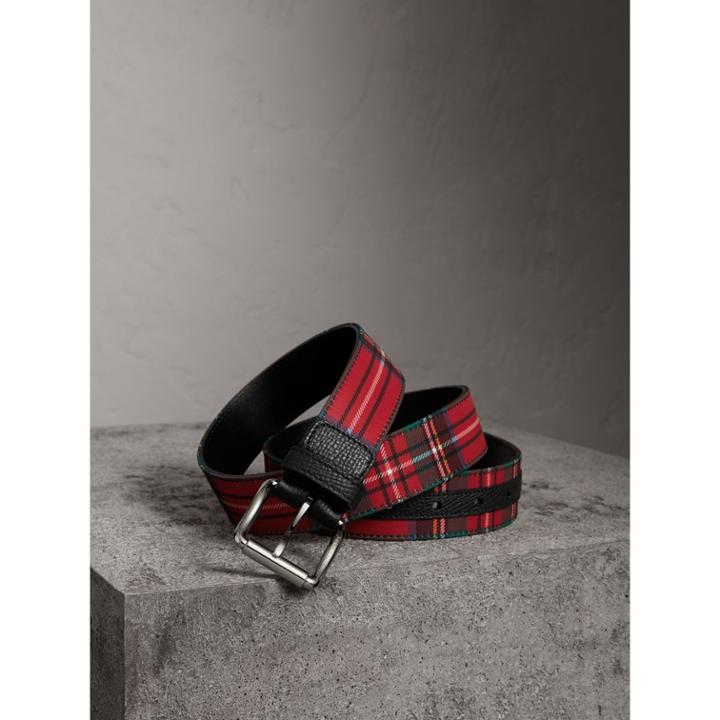Burberry Burberry Tartan And Leather Belt, Size: 100