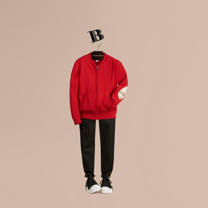Burberry Burberry Check Elbow Patch Cotton Bomber Cardigan, Size: 4y, Red