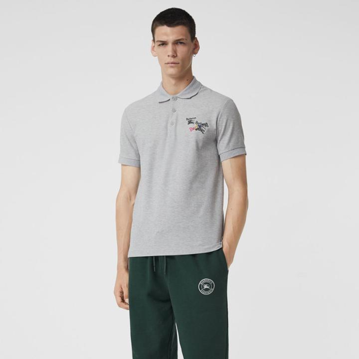 Burberry Burberry Triple Archive Logo Cotton Piqu Polo Shirt, Grey