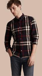Burberry Button-down Collar Check Linen Cotton Shirt