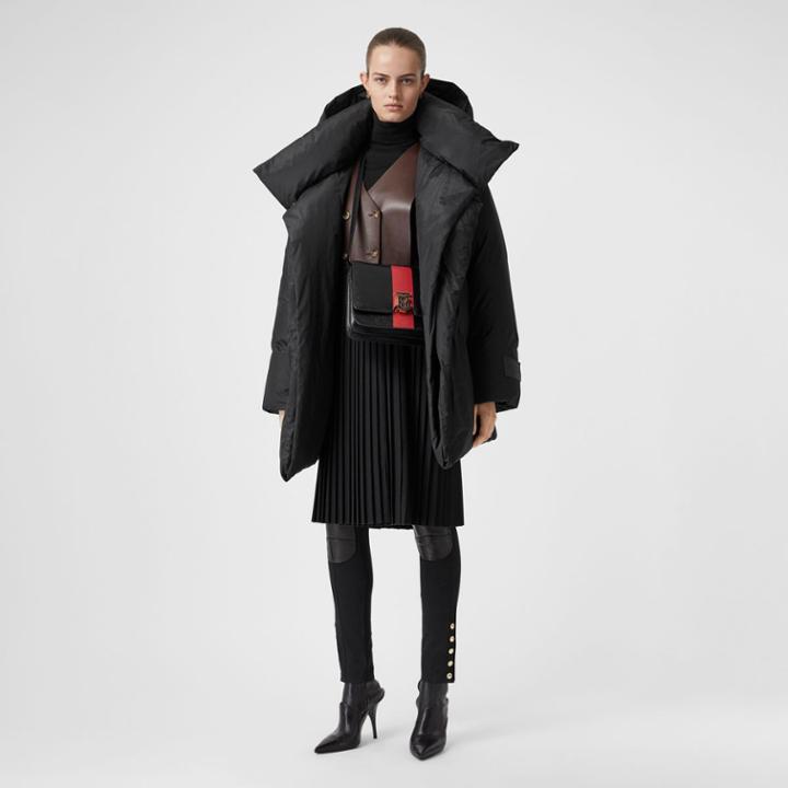 Burberry Burberry Detachable Hood Down-filled Oversized Wrap Coat, Black