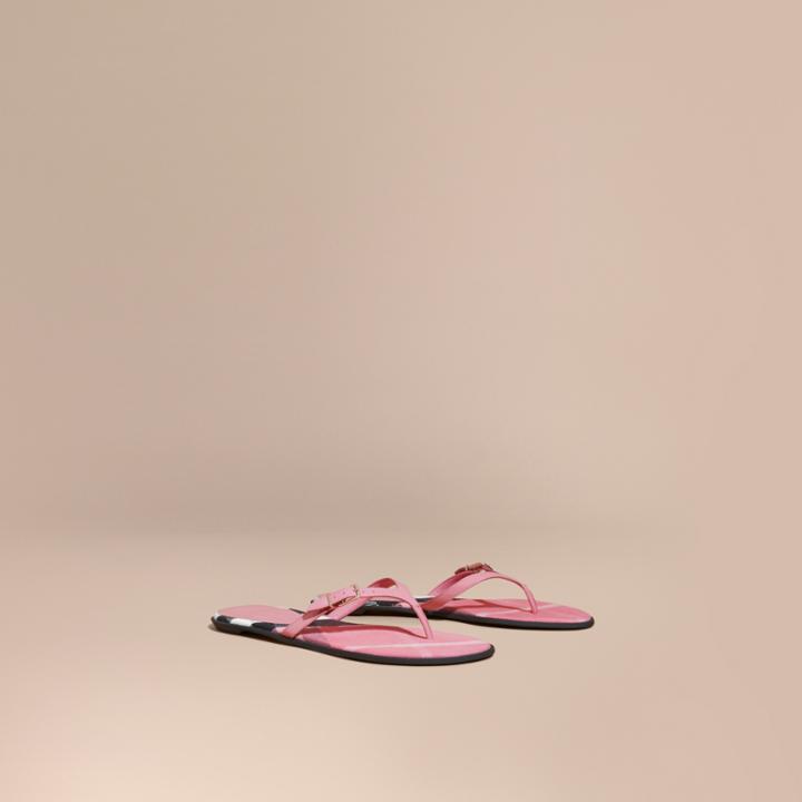 Burberry Burberry House Check And Patent Leather Sandals, Size: 36, Pink