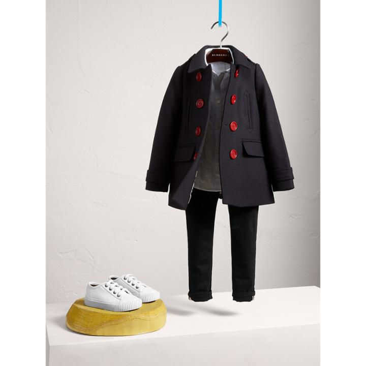 Burberry Burberry Resin Button Wool Cashmere Blend Pea Coat, Size: 14y, Blue