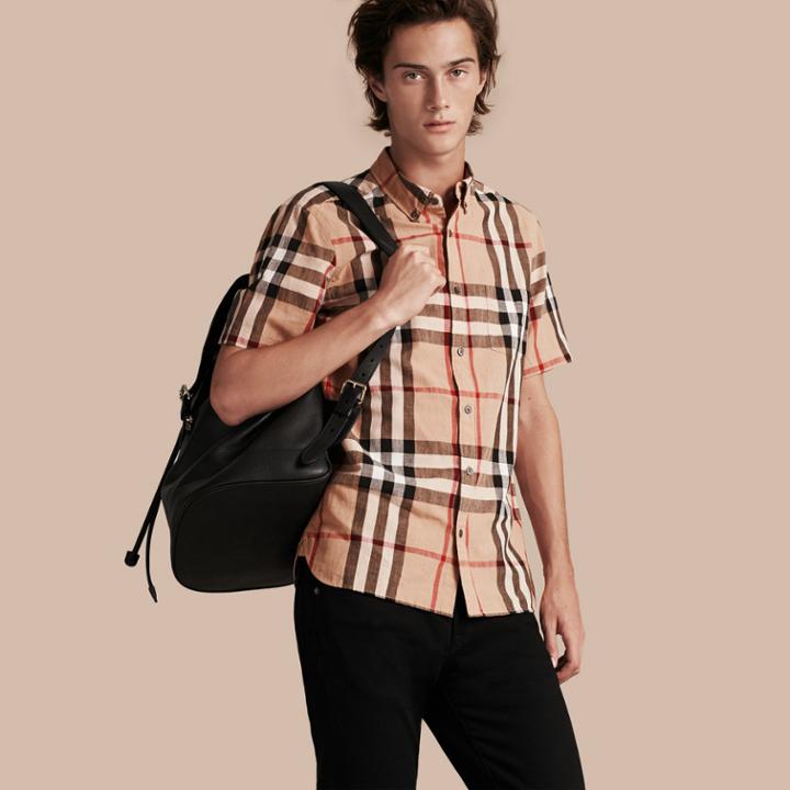 Burberry Burberry Short-sleeved Check Linen Cotton Shirt, Brown