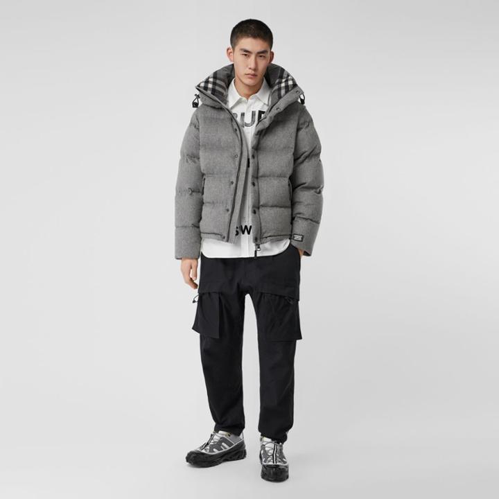 Burberry Burberry Detachable Sleeve Cashmere Hooded Puffer Jacket, Size: Xs, Grey