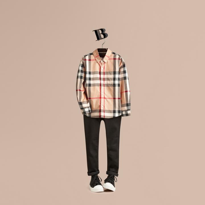 Burberry Burberry Check Cotton Button-down Shirt, Size: 14y, Beige