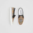 Burberry Burberry Vintage Check And Leather Slip-on Sneakers, Size: 37, Beige