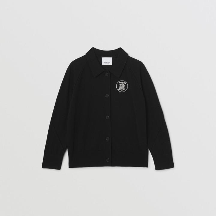 Burberry Burberry Childrens Crystal Monogram Motif Wool Cardigan, Size: 12y