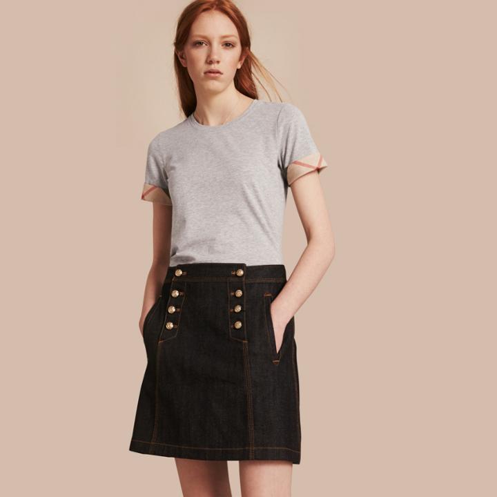 Burberry Burberry Check Cuff Stretch Cotton T-shirt, Size: M, Grey