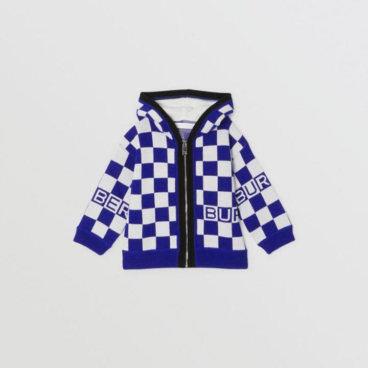 Burberry Burberry Childrens Chequer Merino Wool Hooded Top, Size: 18m, Blue