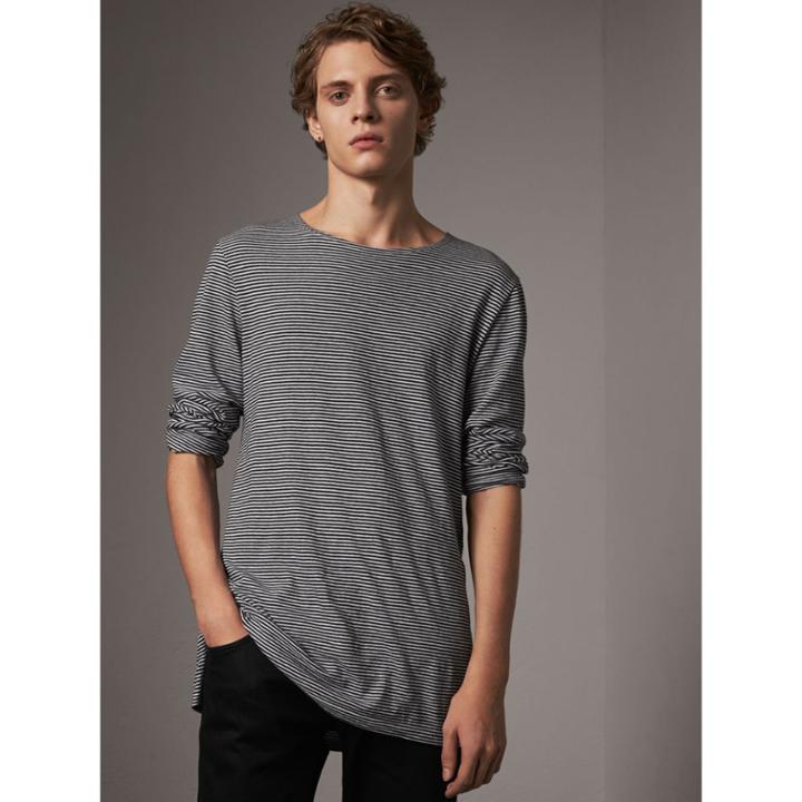 Burberry Burberry Striped Cotton Jersey Longline Top, White