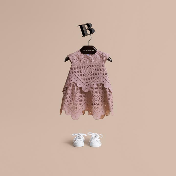 Burberry Burberry Layered Broderie Anglaise Cotton Dress, Size: 12m, Pink