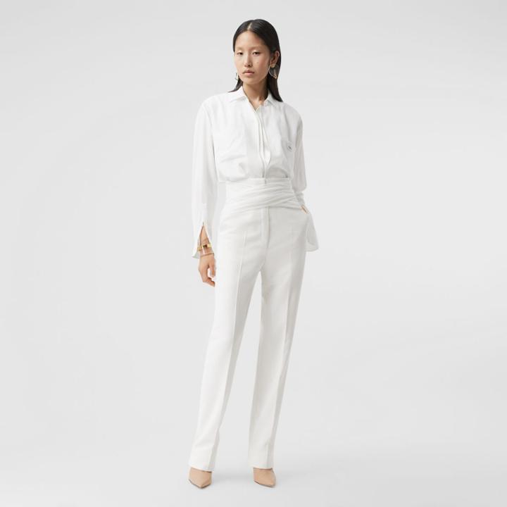 Burberry Burberry Logo Appliqu Silk Satin Oversized Shirt, Size: 02, White