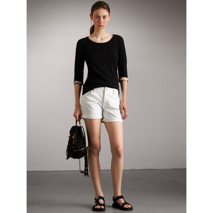 Burberry Burberry Check Cuff Stretch-cotton Top, Black