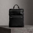 Burberry Burberry Zip-top Leather Trim Showerproof Backpack, Black