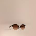 Burberry Burberry Check Detail Round Half-frame Sunglasses, Black