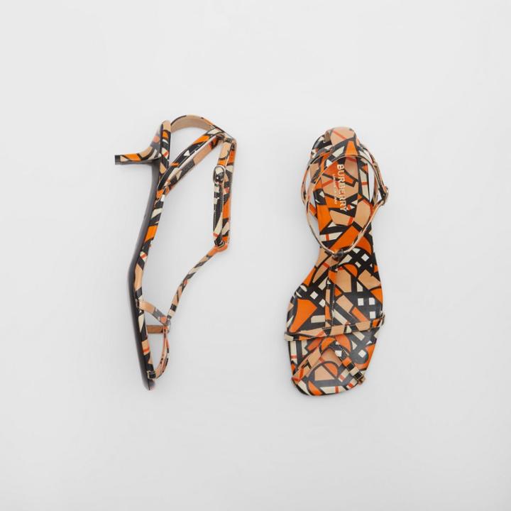 Burberry Burberry Monogram Print Lambskin Kitten-heel Sandals, Size: 35