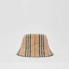 Burberry Burberry Reversible Icon Stripe Cotton Bucket Hat, Beige