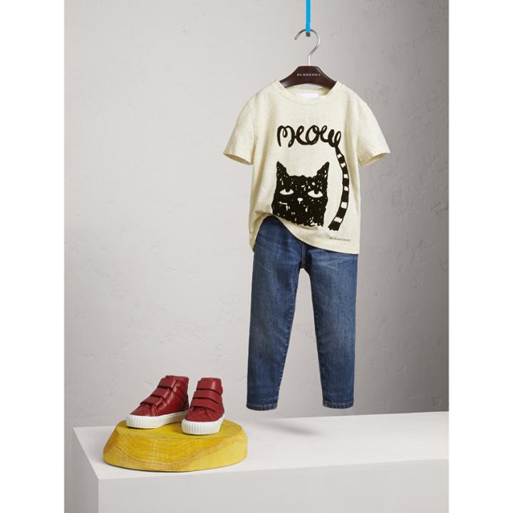 Burberry Burberry Meow Print Cotton T-shirt, Size: 4y, White