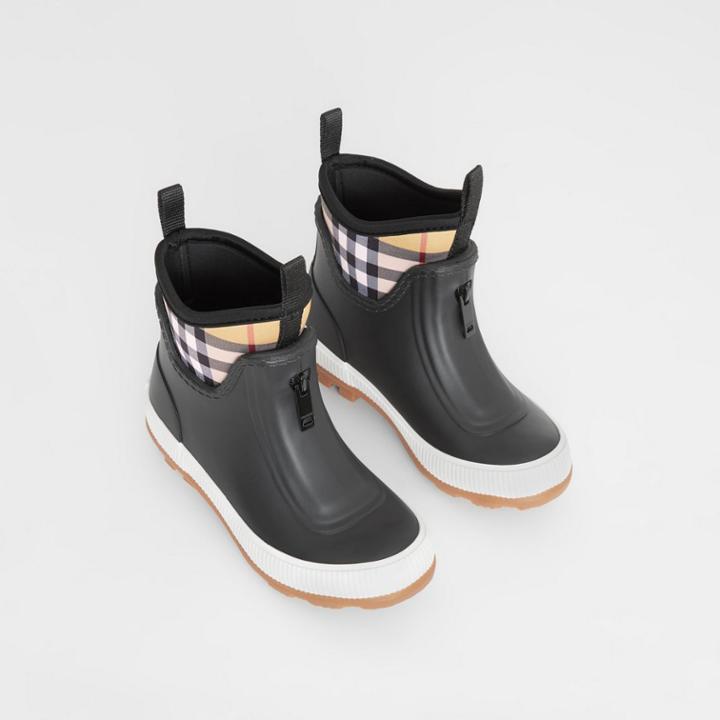 Burberry Burberry Childrens Vintage Check Neoprene And Rubber Rain Boots, Size: 35, Black