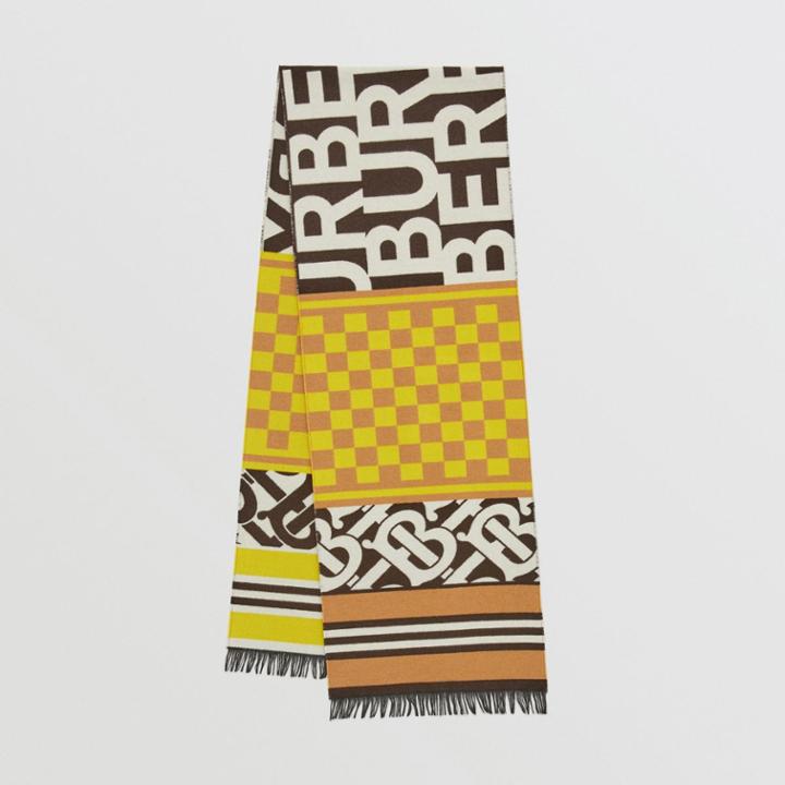 Burberry Burberry Montage Regenerated Cashmere Wool Jacquard Scarf, Beige