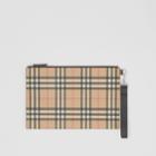 Burberry Burberry Vintage Check E-canvas And Leather Zip Pouch, Beige