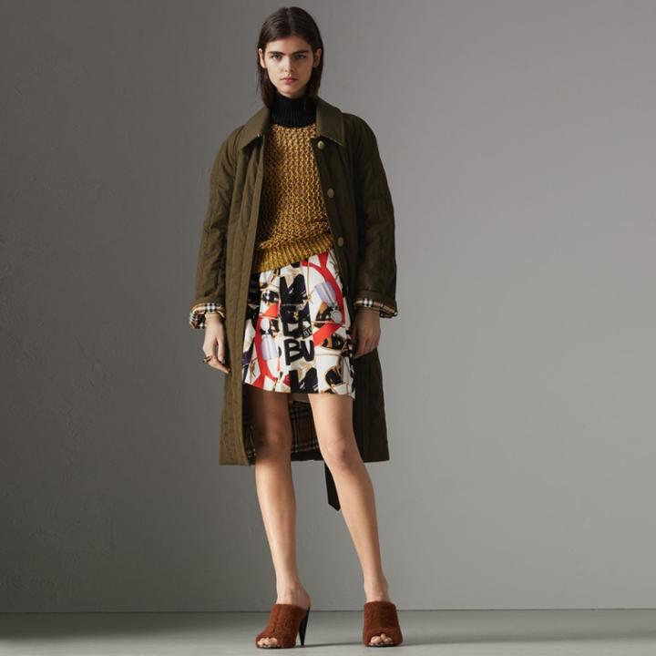 Burberry Burberry Quilted Tropical Gabardine Car Coat, Size: 06, Green