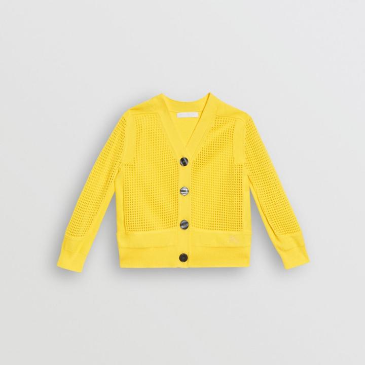 Burberry Burberry Childrens Open Knit Cotton V-neck Cardigan, Size: 14y, Yellow