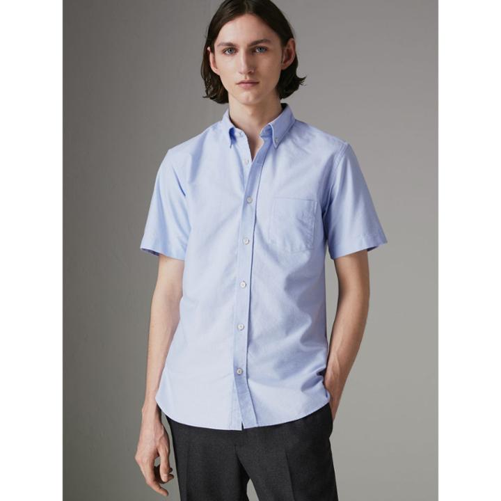Burberry Burberry Short-sleeve Cotton Oxford Shirt, Blue