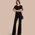 Burberry Stretch Cotton T-shirt With Check Trim Ruffles