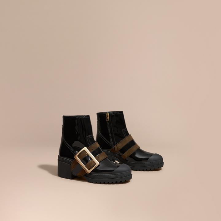 Burberry Burberry The Buckle Boot In Patent Leather, Size: 40, Black