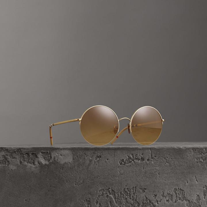 Burberry Burberry Check Detail Round Frame Sunglasses, Yellow