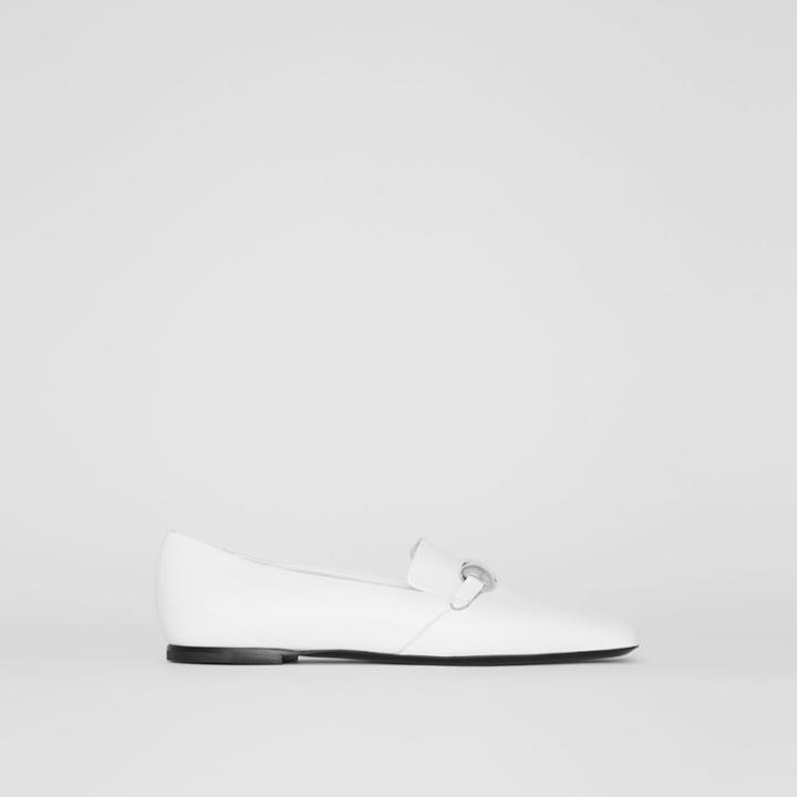 Burberry Burberry Studded Bar Detail Leather Loafers, Size: 35, White