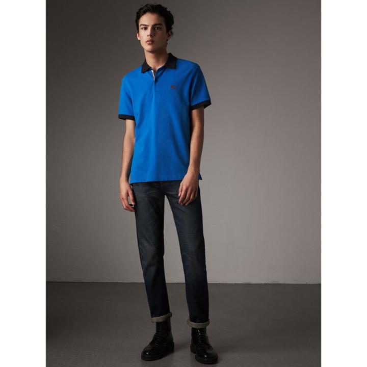 Burberry Burberry Two-tone Check Placket Cotton Piqu Polo Shirt, Size: Xl, Blue