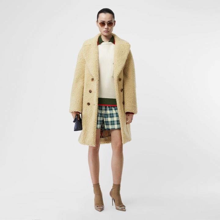 Burberry Burberry Faux Shearling Double-breasted Oversized Coat, Size: 00, Yellow