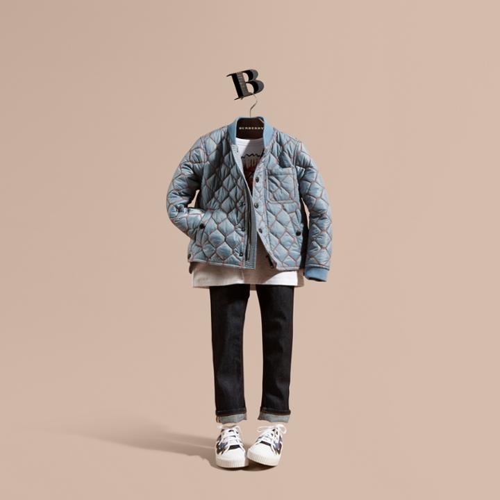 Burberry Burberry Quilted Technical Jacket With Contrast Topstitch Detail, Size: 14y, Blue