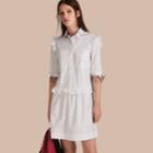 Burberry Burberry Ruffle And Check Detail Cotton Shirt Dress, Size: 12, White