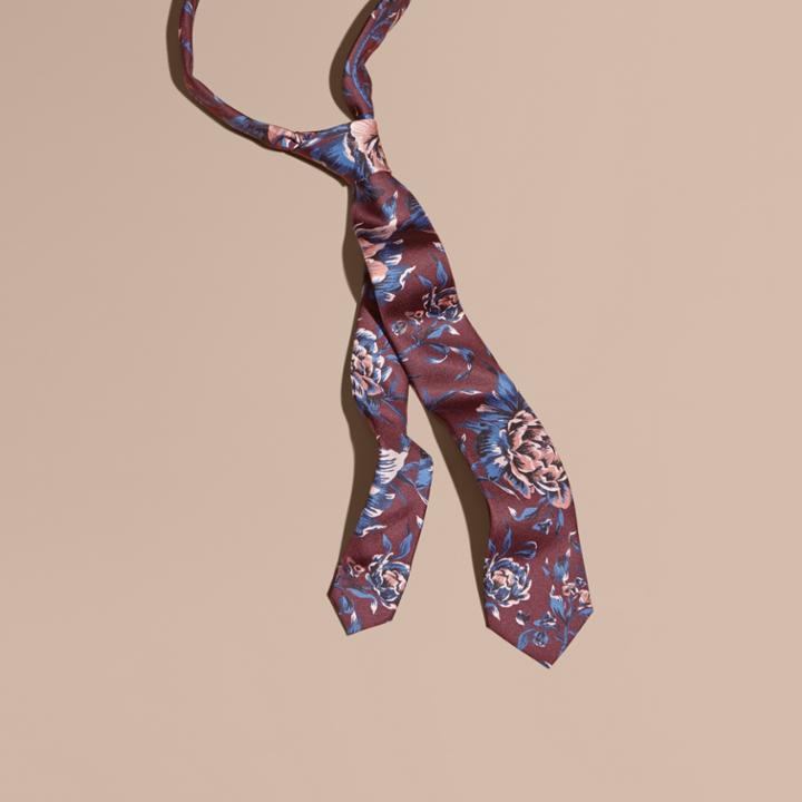 Burberry Burberry Slim Cut Peony Rose Print Silk Tie, Red