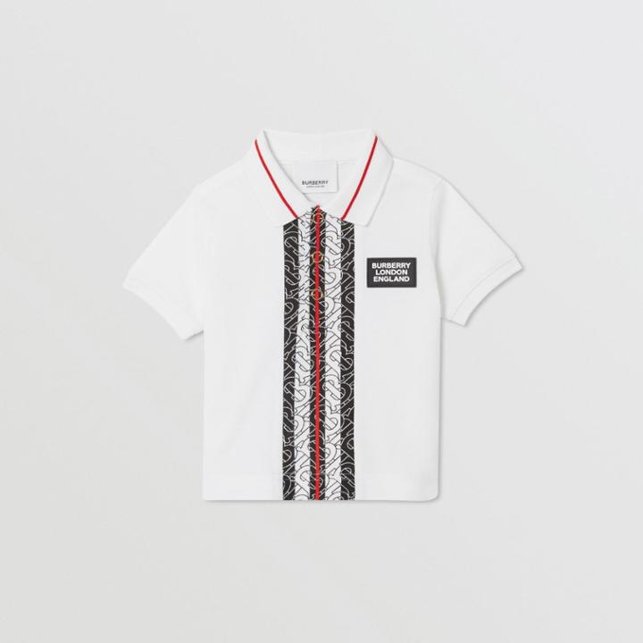 Burberry Burberry Childrens Monogram Stripe Cotton Piqu Polo Shirt, Size: 2y, White