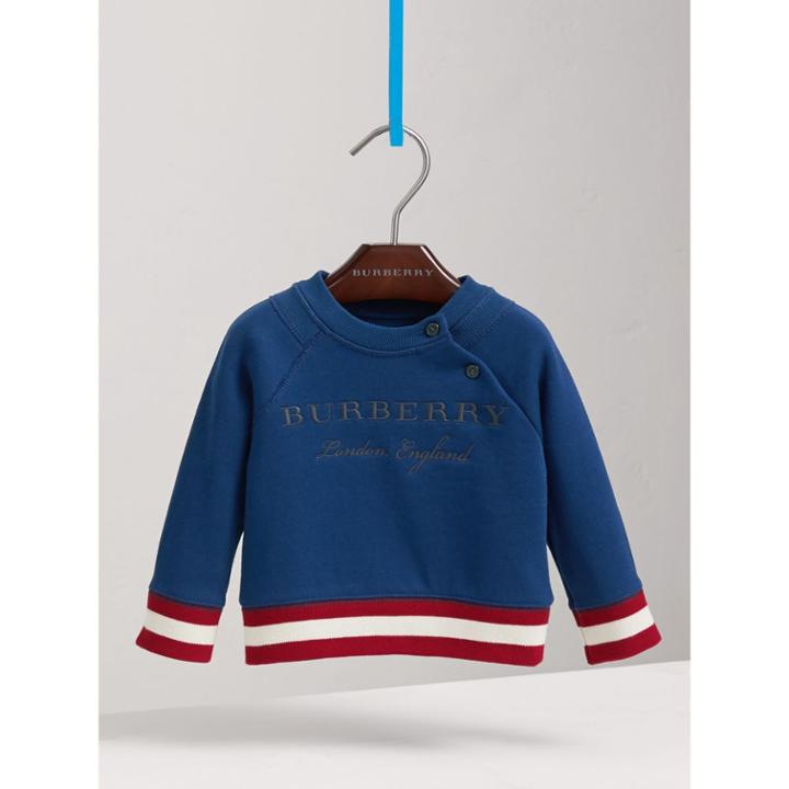 Burberry Burberry Contrast Stripe Embroidered Cotton Sweatshirt, Size: 9m, Blue