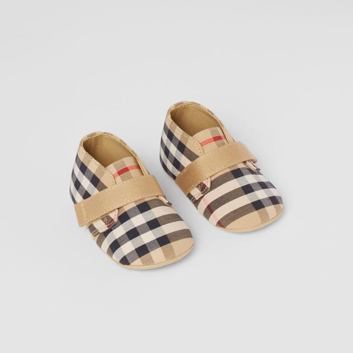 Burberry Burberry Childrens Vintage Check Cotton Booties, Size: 19, Beige