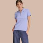 Burberry Burberry Lace Trim Cotton Blend Polo Shirt With Check Detail, Blue