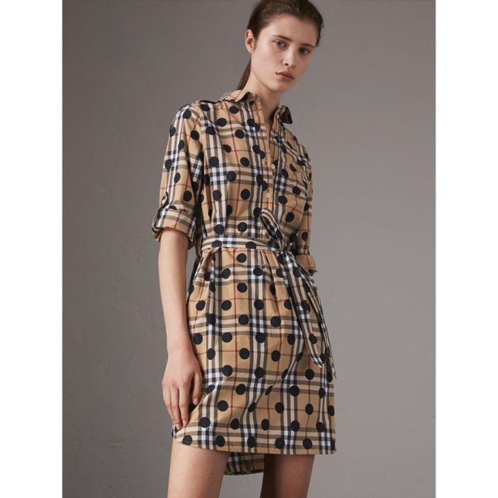 Burberry Burberry Polka-dot Print Check Cotton Tunic Dress, Size: 06