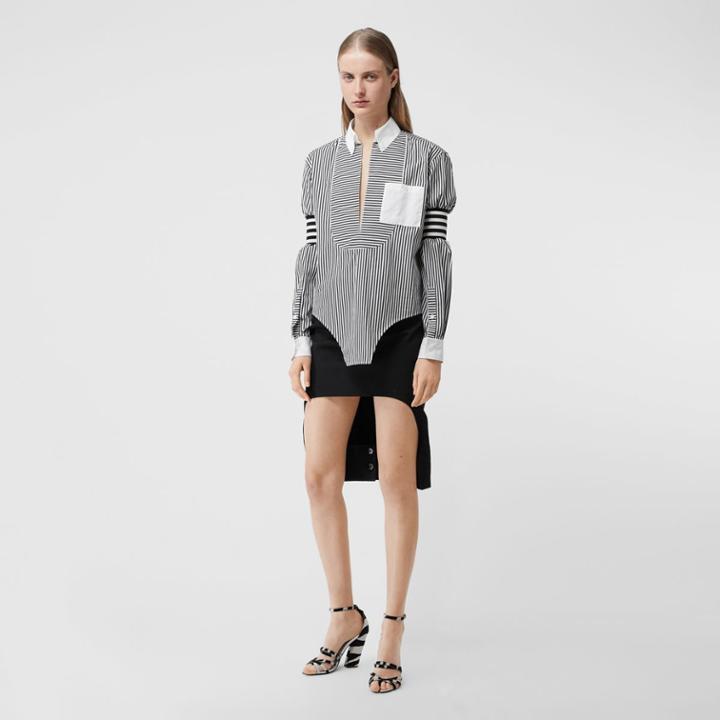 Burberry Burberry Cut-out Hem Striped Cotton Poplin Shirt, Size: 10, Black