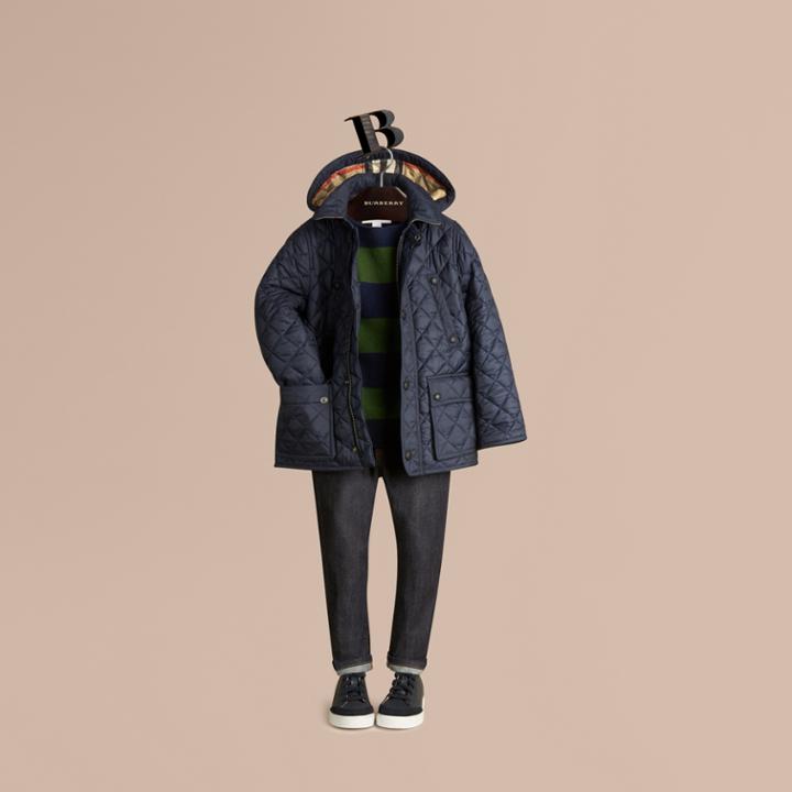 Burberry Burberry Lightweight Quilted Jacket With Detachable Hood, Size: 14y, Blue