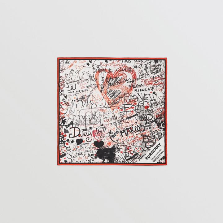 Burberry Burberry Graffiti Print Silk Square Scarf, White