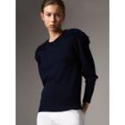 Burberry Burberry Military Braid Detail Wool Cashmere Sweater, Blue